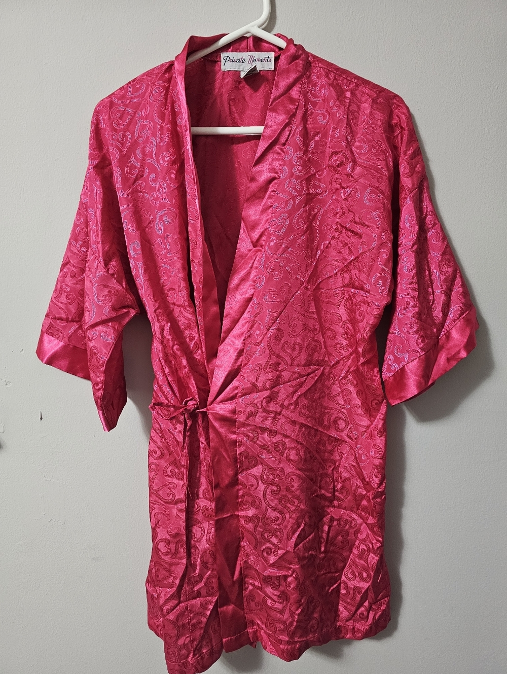 Private Moments Hot Pink Paisley Heart Pattern Lounge Robe - Kimono Size Medium